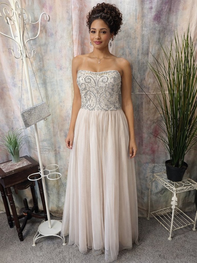 Xscape Strapless Richly Beaded Prom - Ball - Formal - Cruise Tulle Skirt Gown